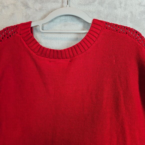 NWT Lane Bryant Womens 3X Red Open Knit V-Neck Sweater 100% Cotton Bold colorful - Picture 11 of 13